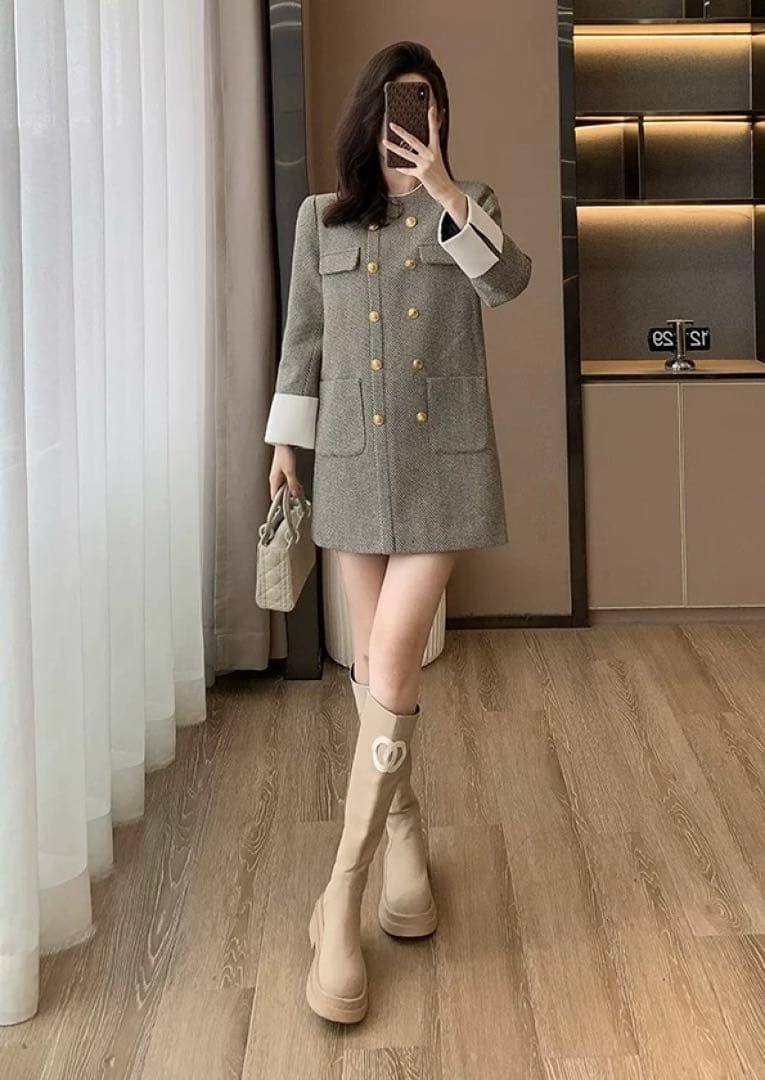 秋冬大活躍★ダブルボタンミニワンピース❤️お出かけコーデに必須