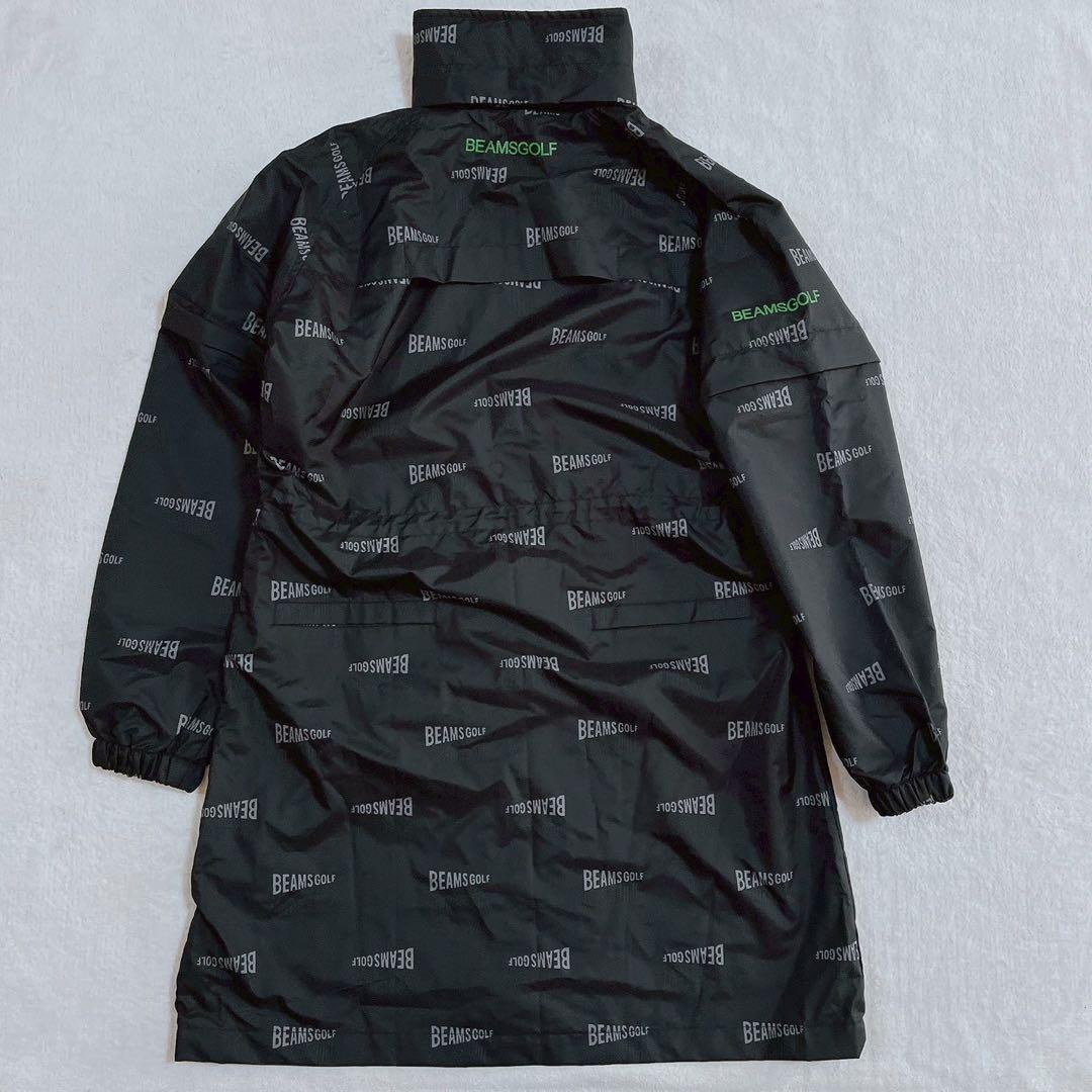 極美品　ビームスゴルフ　2WAY レインコート 2　ロゴ　総柄　ブラック　フード
