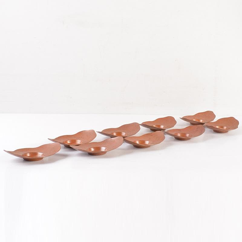 煎茶道具　素銅　木瓜式　茶托　十八客　合計約1429g　在銘　共箱　MR7539