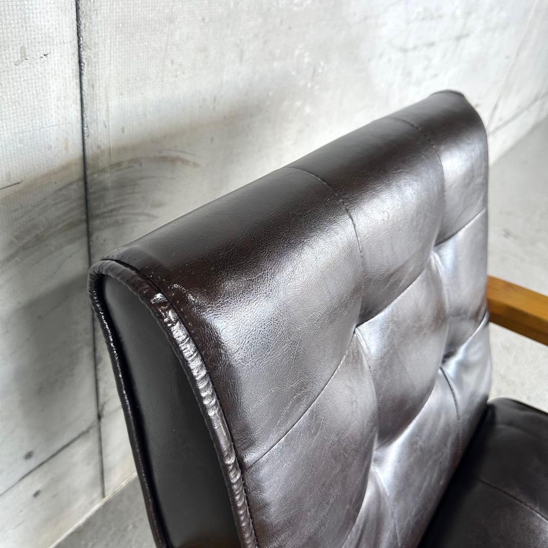 ✦昭和レトロ✦喫茶店風 木肘ソファ｜ブラックPUレザーチェア ヴィンテージ家具