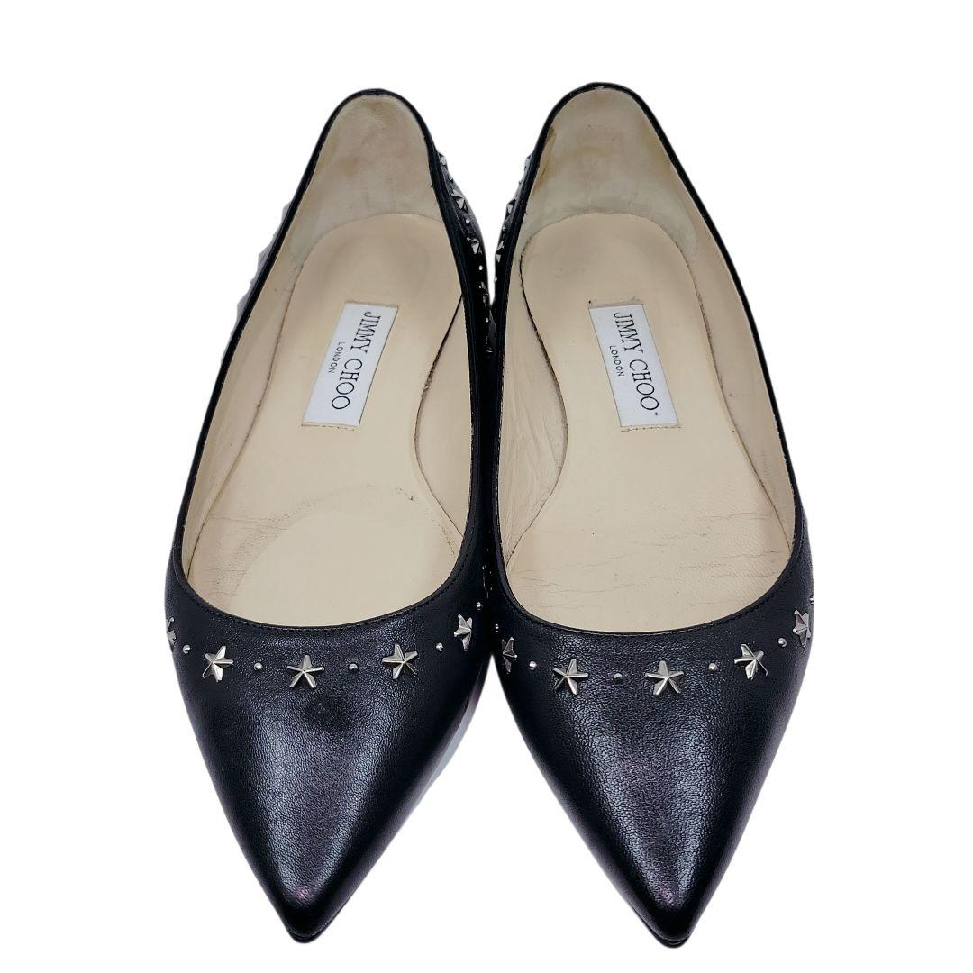 ジミーチュウ　パンプス　約24㌢　フラット　スタッズ　ポインテッドトゥ　レザー