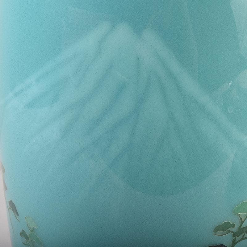 七宝焼　青釉　富士松文　花瓶　唐木台付　共箱　M　R9509