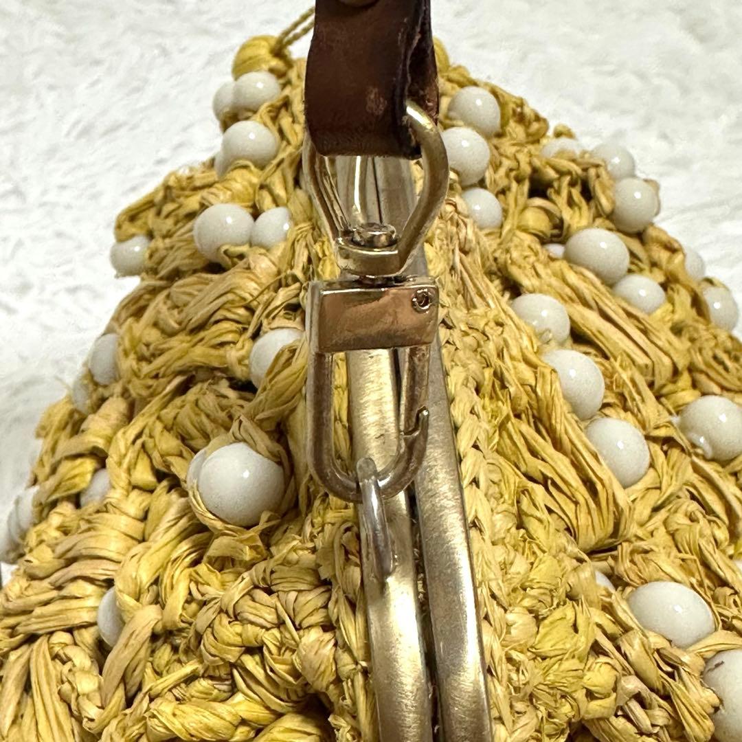 美品✨ジャマンピュエッシュ がま口 ビーズ ワンショルダーバッグ ラフィア カゴ