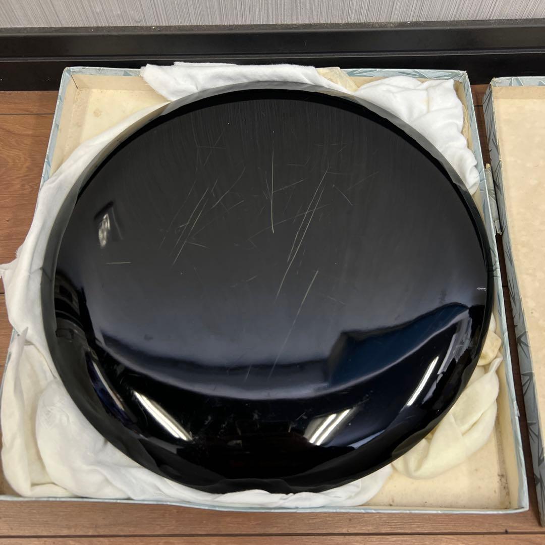 漆器 大皿 黒地 赤い花 付属品あり