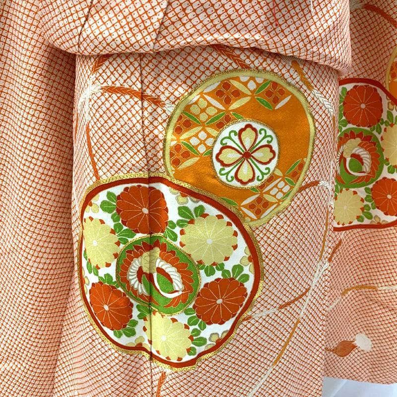 410ag120□七五三 七歳 女児 着物&袋帯&長襦袢 金駒刺繍□状態良好