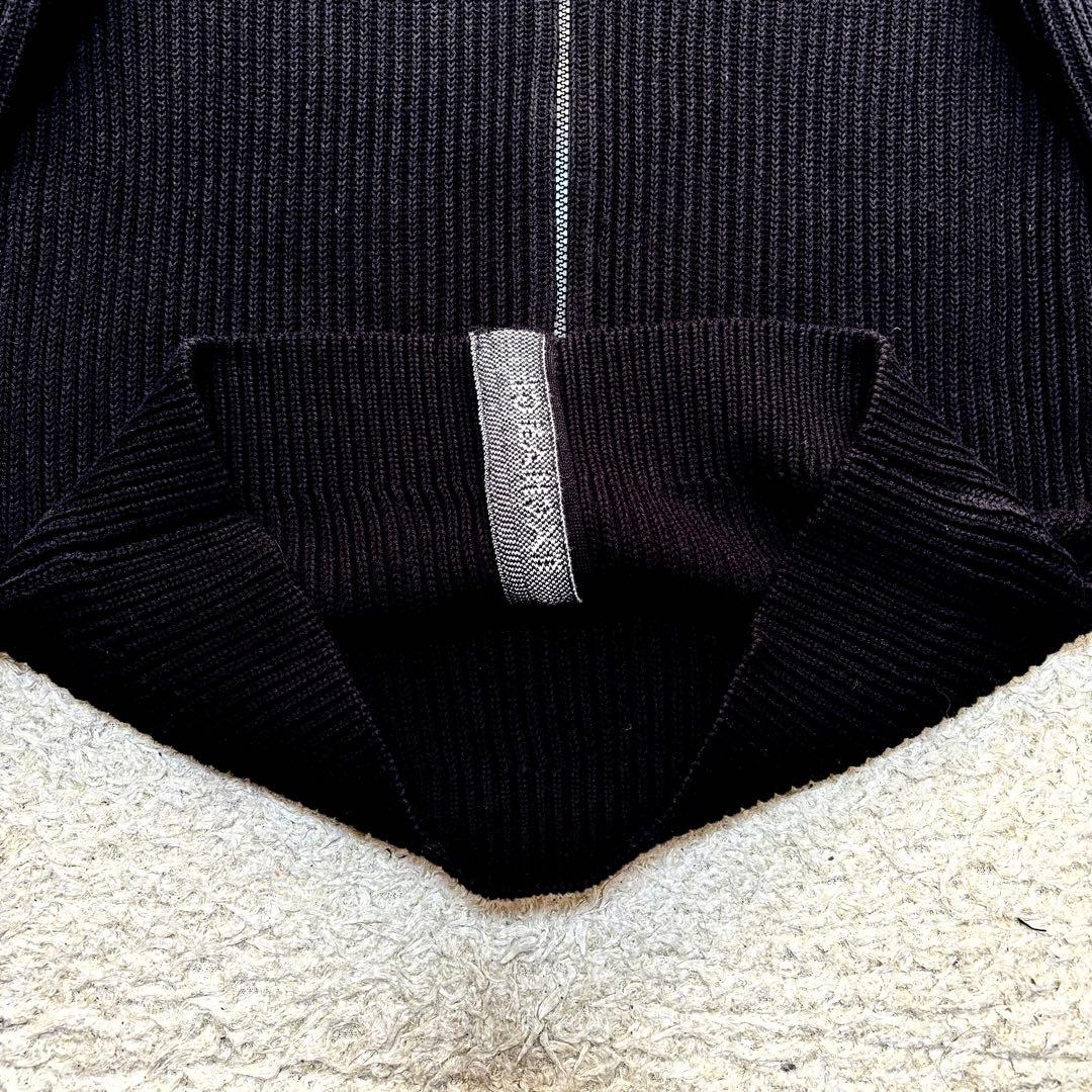 希少サイズL アルマーニ ドライバーズニット 太め リブ 高級ジップ ロゴ 黒