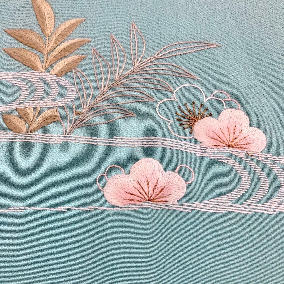 ★淡い水浅葱色　身丈157 刺繍　訪問着　着物　NO44 フルセット可