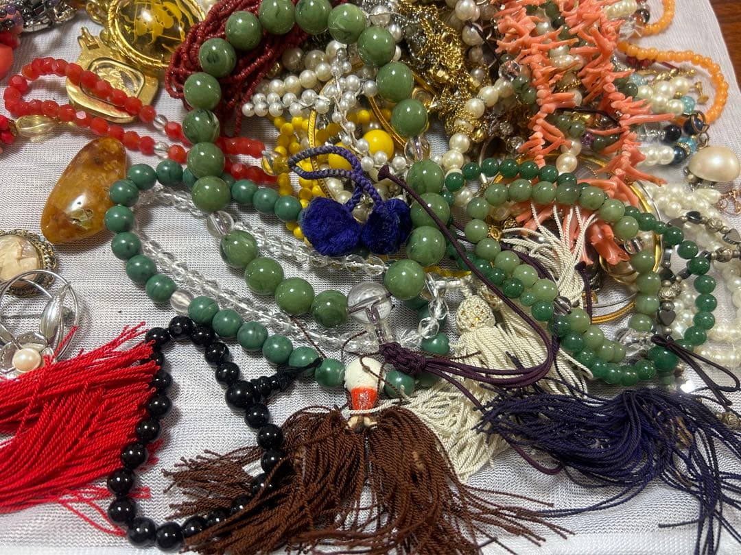 値下げアクセサリー 珊瑚風 翡翠風 パール ネックレス 数珠等 色々 大量セット