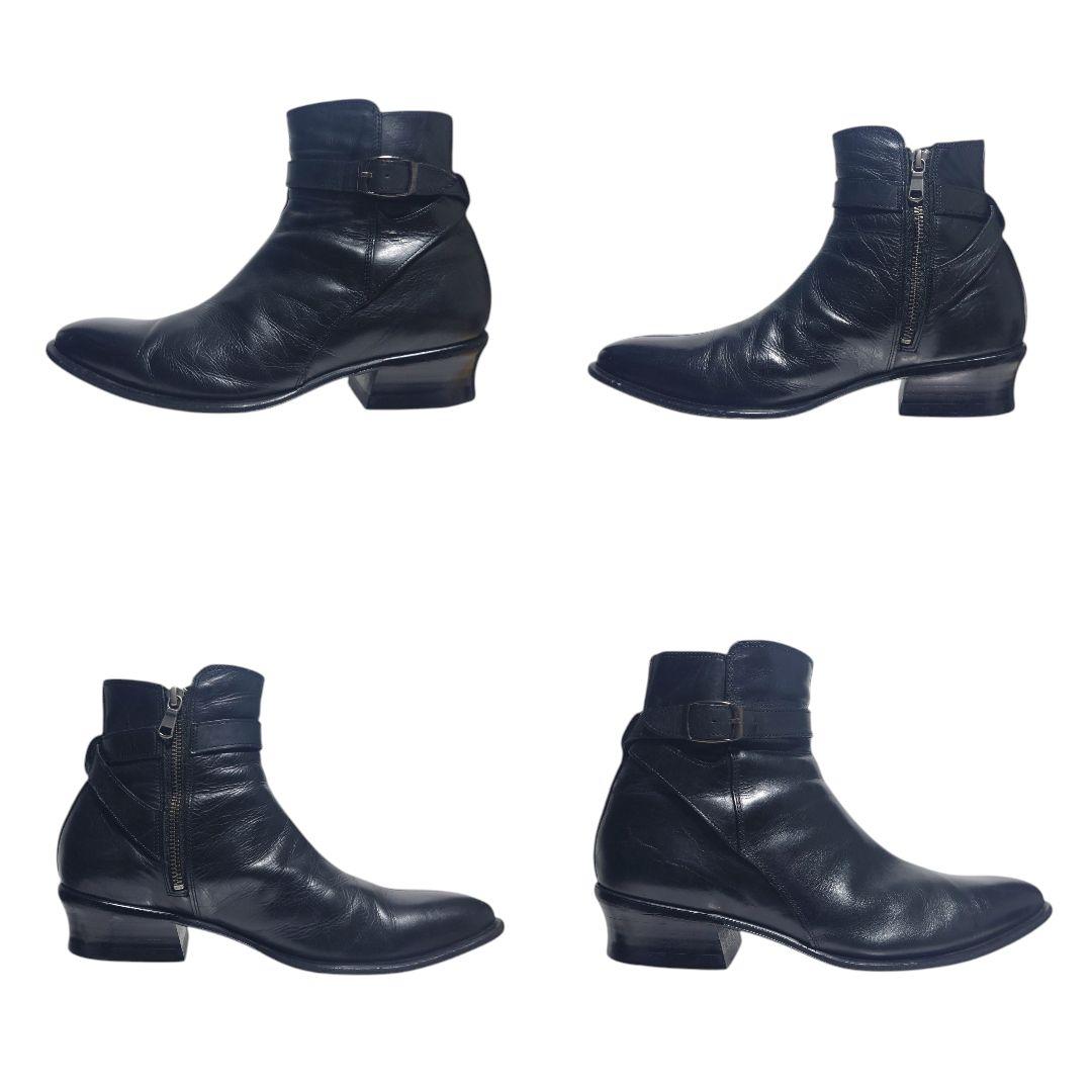 ラウンジリザード レザーブーツ サイドジップ ベルト レザー 黒 3