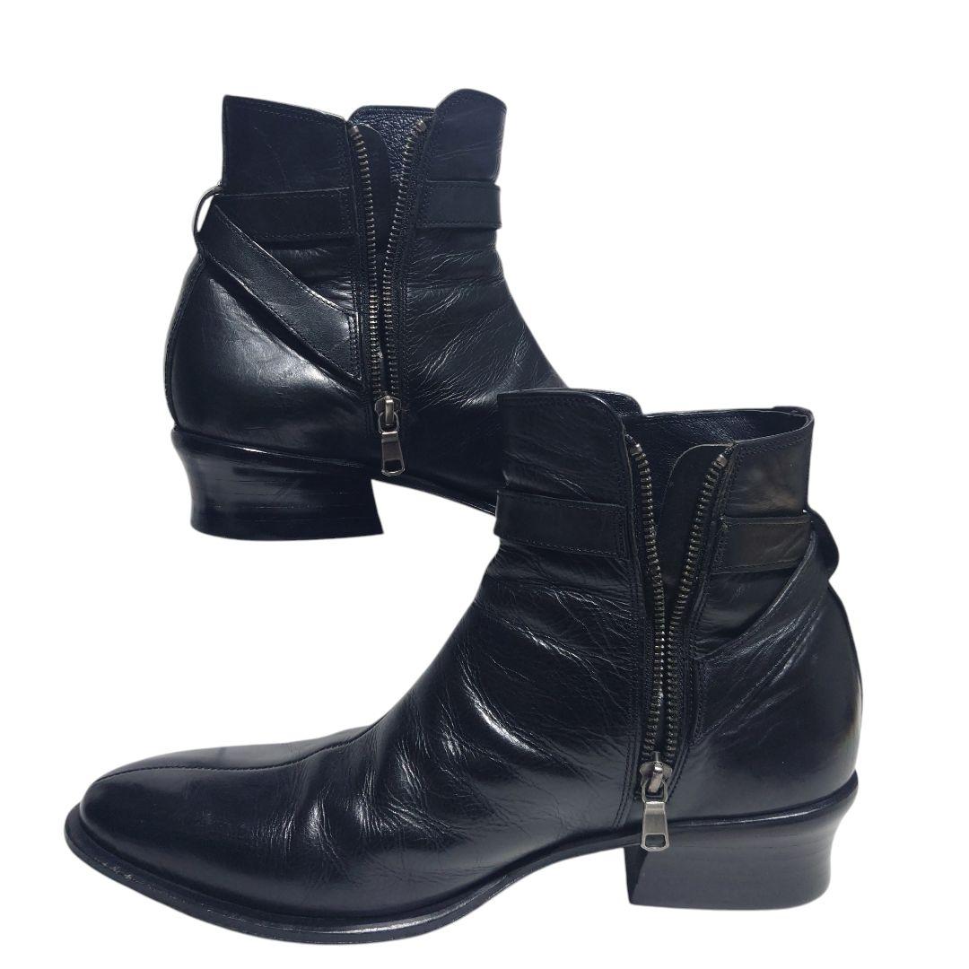 ラウンジリザード レザーブーツ サイドジップ ベルト レザー 黒 3