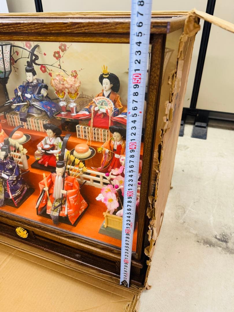 七人飾り雛人形　ひな祭り ガラスケース オルゴール　69cm
