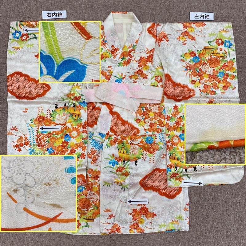 503ag100◎七五三 三歳 女児 着物&被布 部分絞り 梅 籠花 白◎