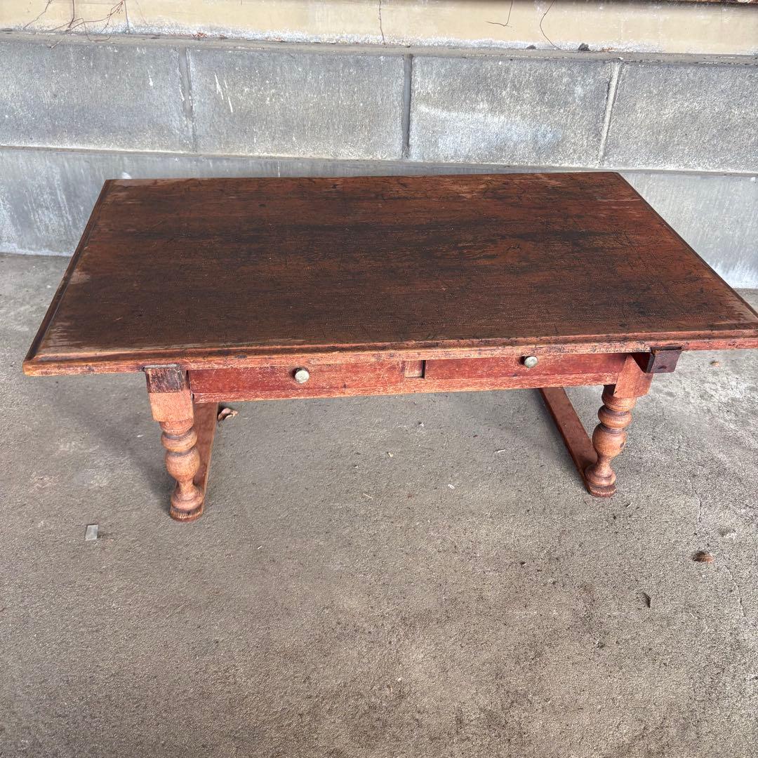 C4 昭和レトロ 古家具 無垢材 文机 木製座卓 引き出し付き ちゃぶ台 お経台