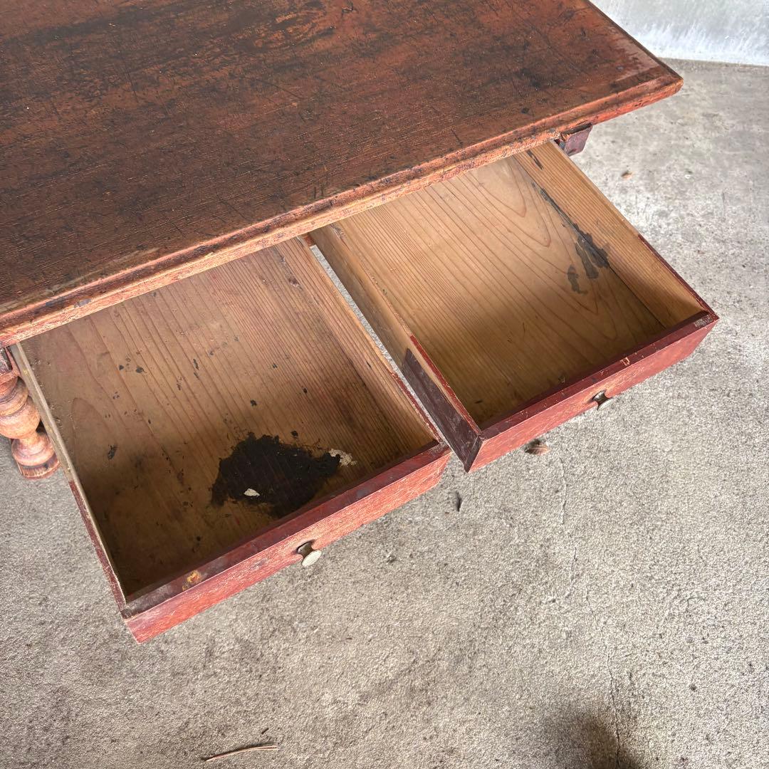 C4 昭和レトロ 古家具 無垢材 文机 木製座卓 引き出し付き ちゃぶ台 お経台