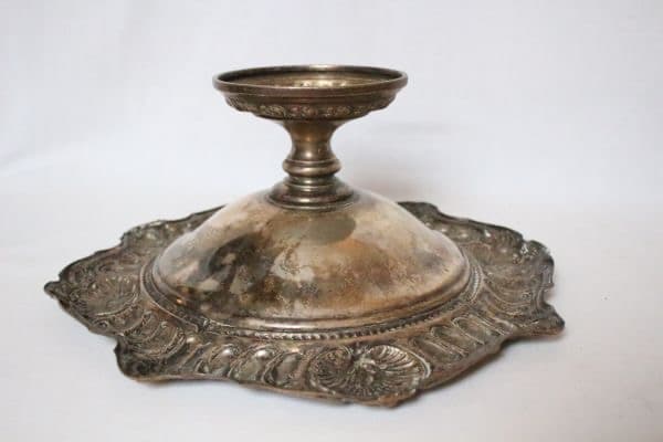 ベルギー アンティーク 古い真鍮製銀メッキ加工のコンポティエ ロカイユ模様