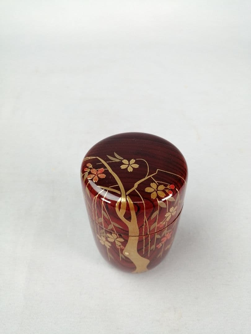 【茶道具】塗師中村宗悦造　欅溜塗枝垂桜蒔絵長棗　茶器　棗293