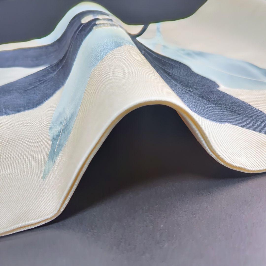 H-365 名古屋帯 名古屋仕立て 正絹 九寸 植物文様 唐織 白