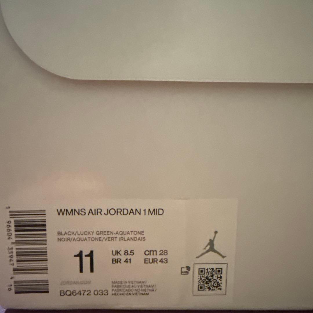 Air Jordan 1 Mid WMNS ブラック/ラッキーグリーン 28cm