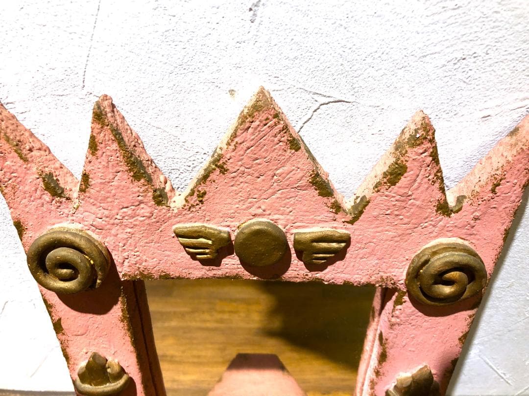 クラフト雑貨★壁掛けミラー鏡★90年代ロンドンで購入！★作家物手作りメルヘン雑貨