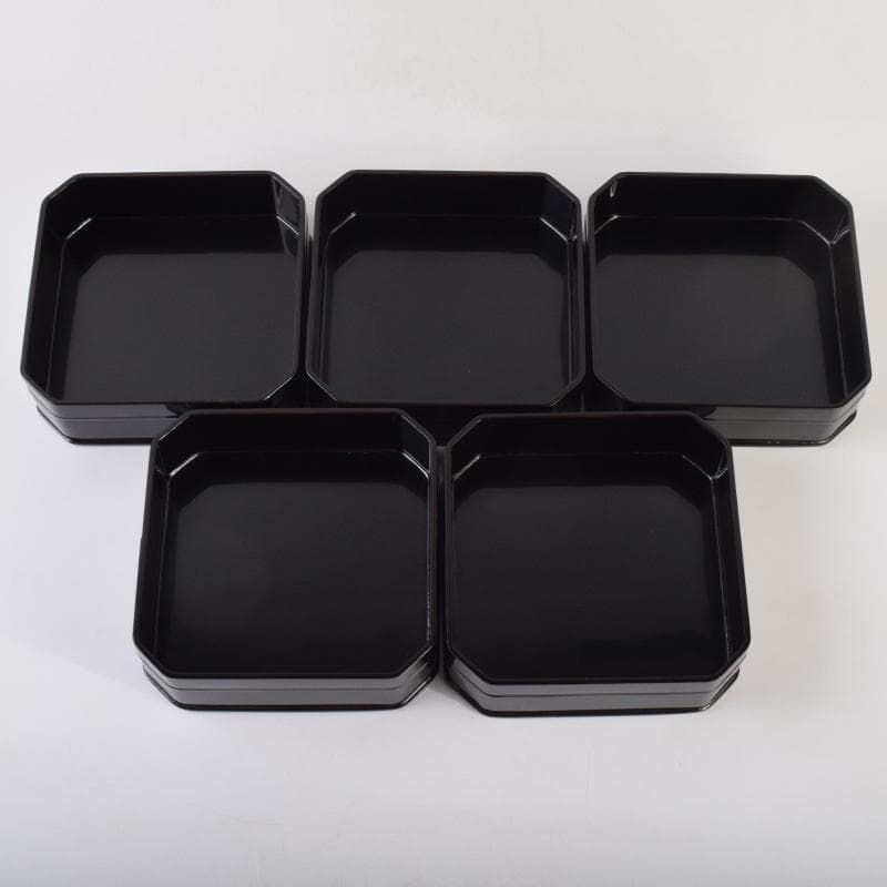 塗師　木村表斎　黒漆　利休形　縁高重　五段　共箱　V　R9124B