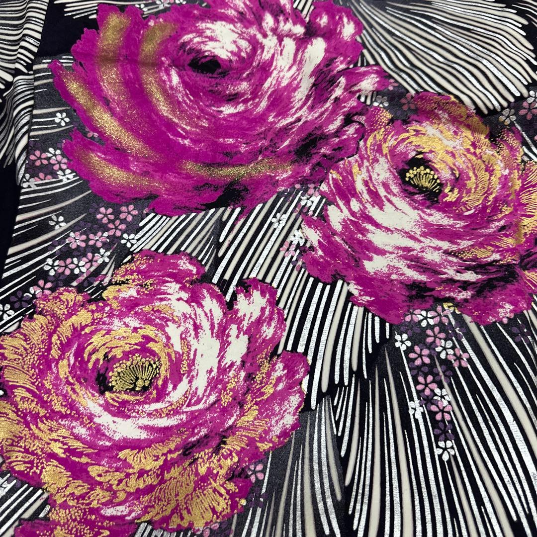 桂由美 ラインストーン キラキラ 薔薇 訪問着 濃紫地