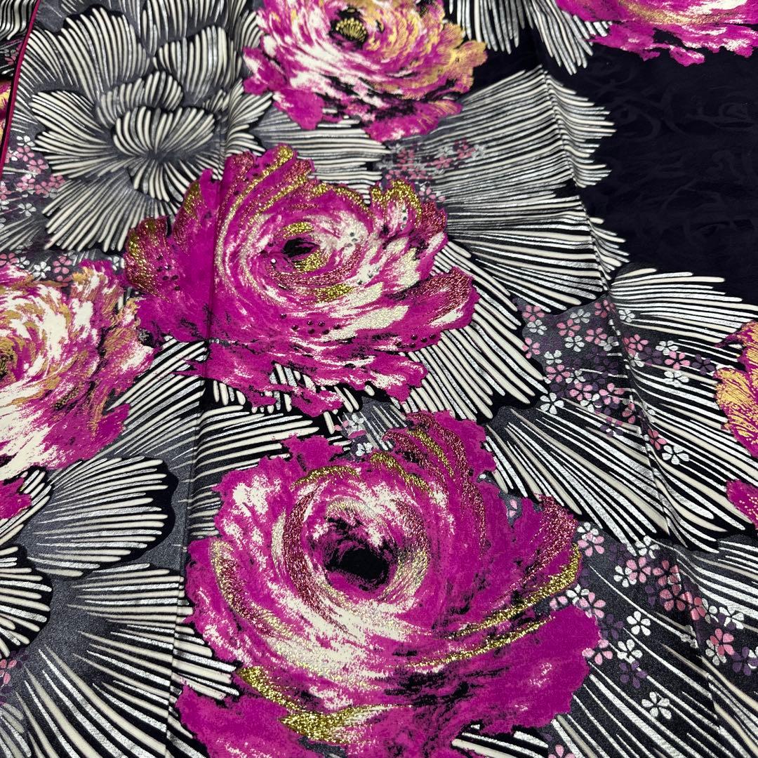 桂由美 ラインストーン キラキラ 薔薇 訪問着 濃紫地