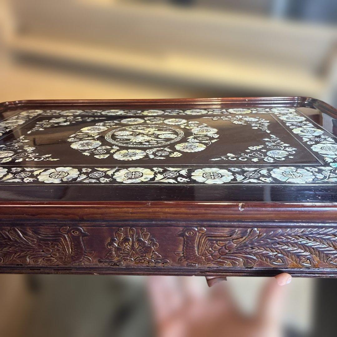 希少　折り畳み式 螺鈿細工 ローテーブル 和家具 伝統工芸　送料込