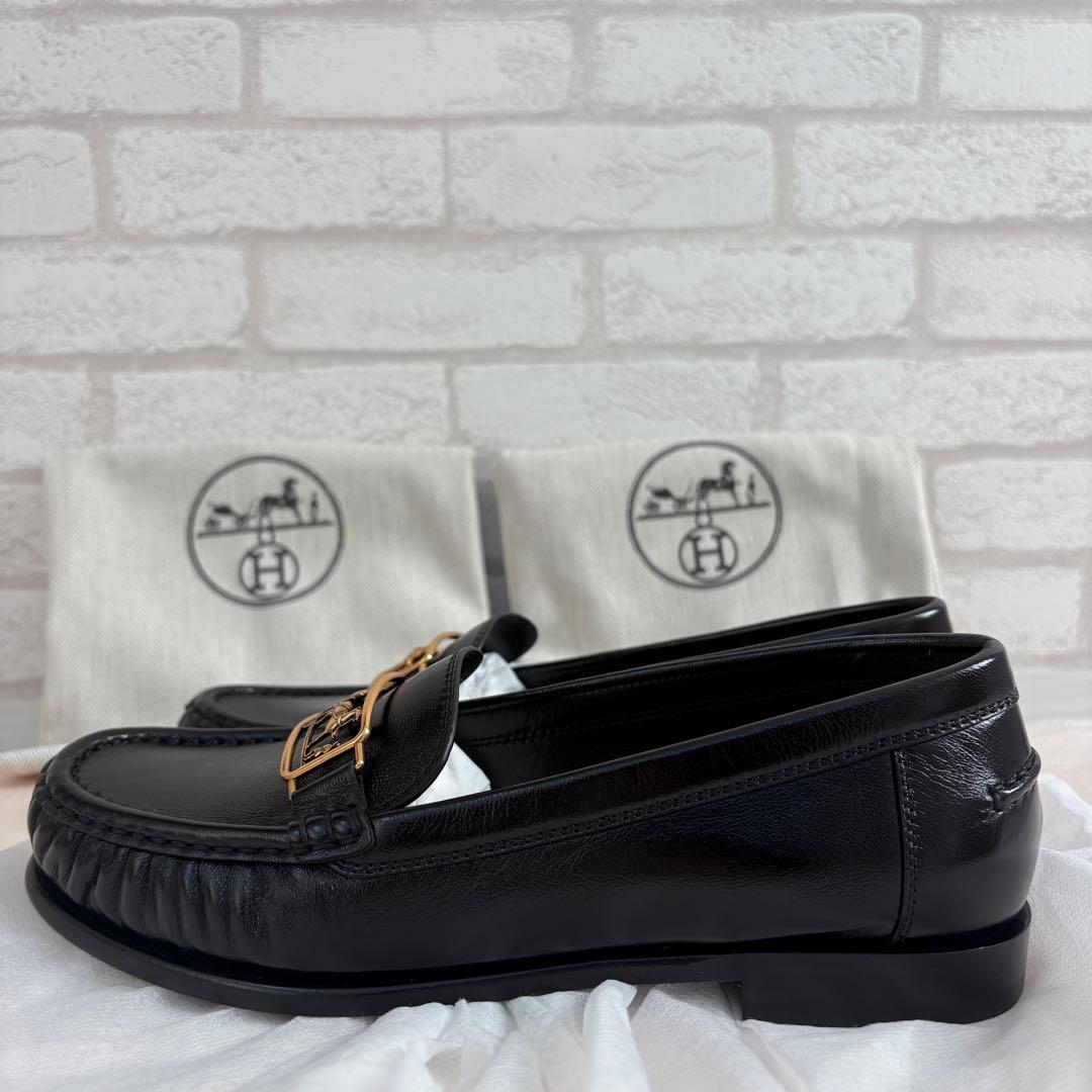 【未使用】　エルメス　モカシン　ケッシー　ローファー　レザー　ブラック　馬車金具