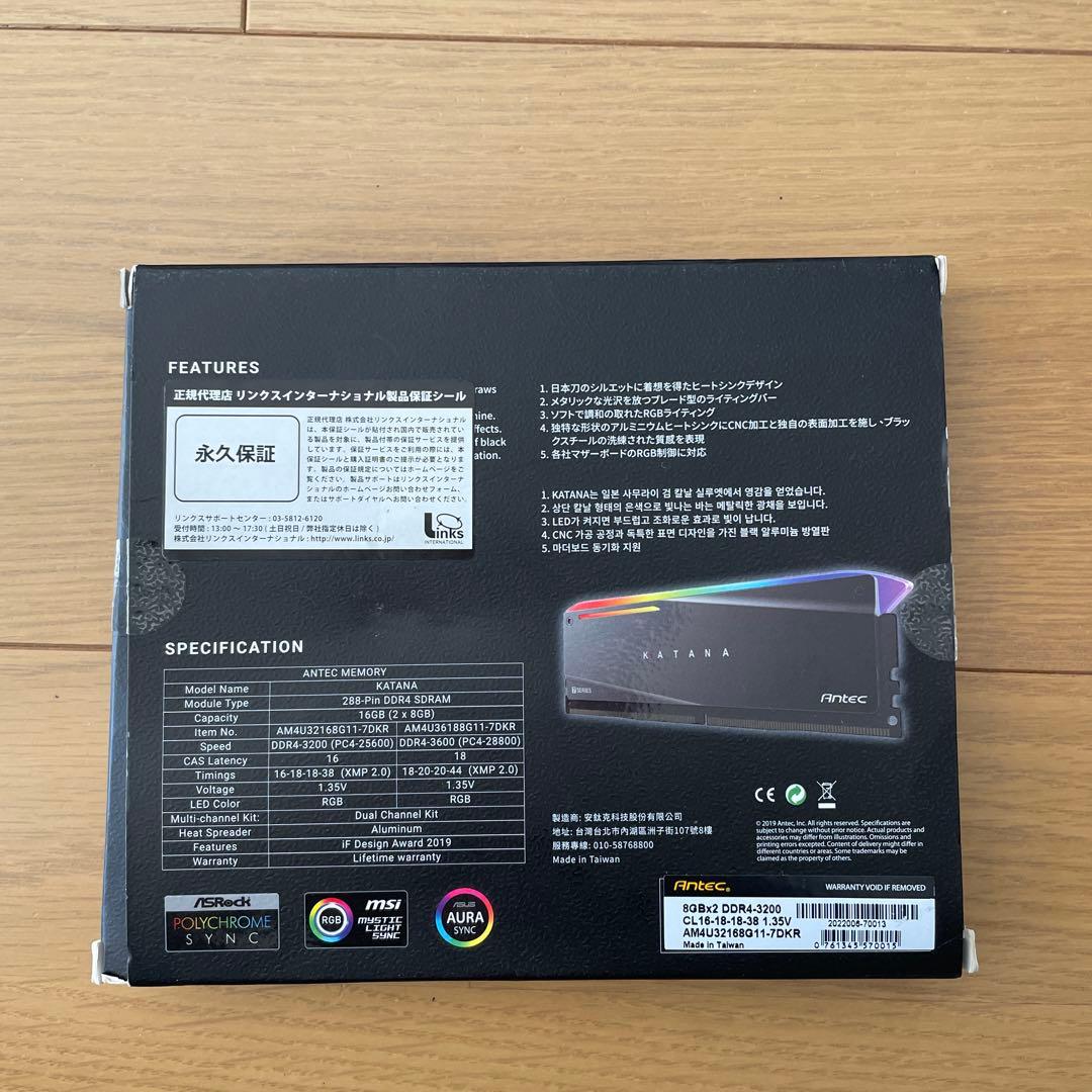 Antec KATANA 16GB 3200MHz メモリ