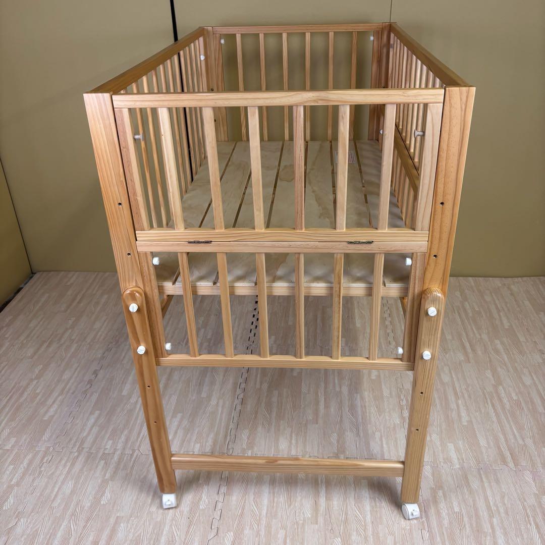 除菌清掃済☆美品☆　大和屋　トール　Wオープン　ベビーベッド　ナチュラル　すのこ