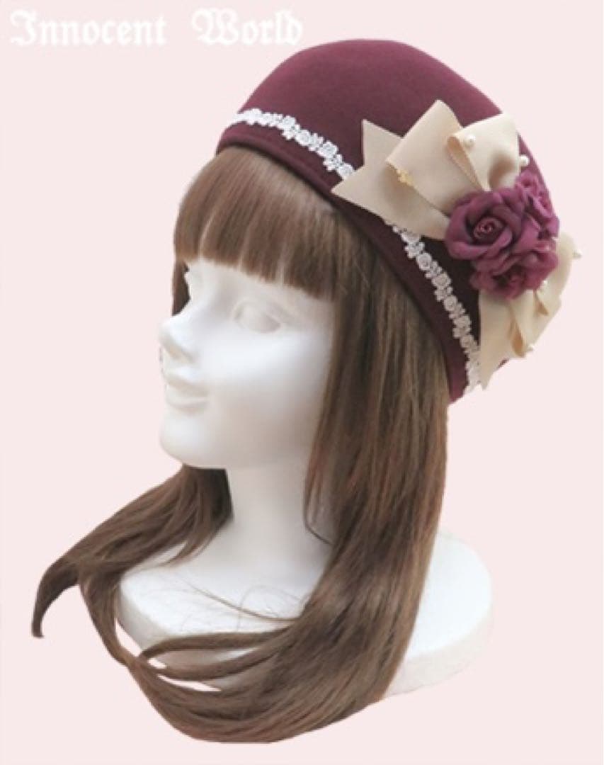 新品未使用 イノセントワールド ロマンスリボンハット ボルドー