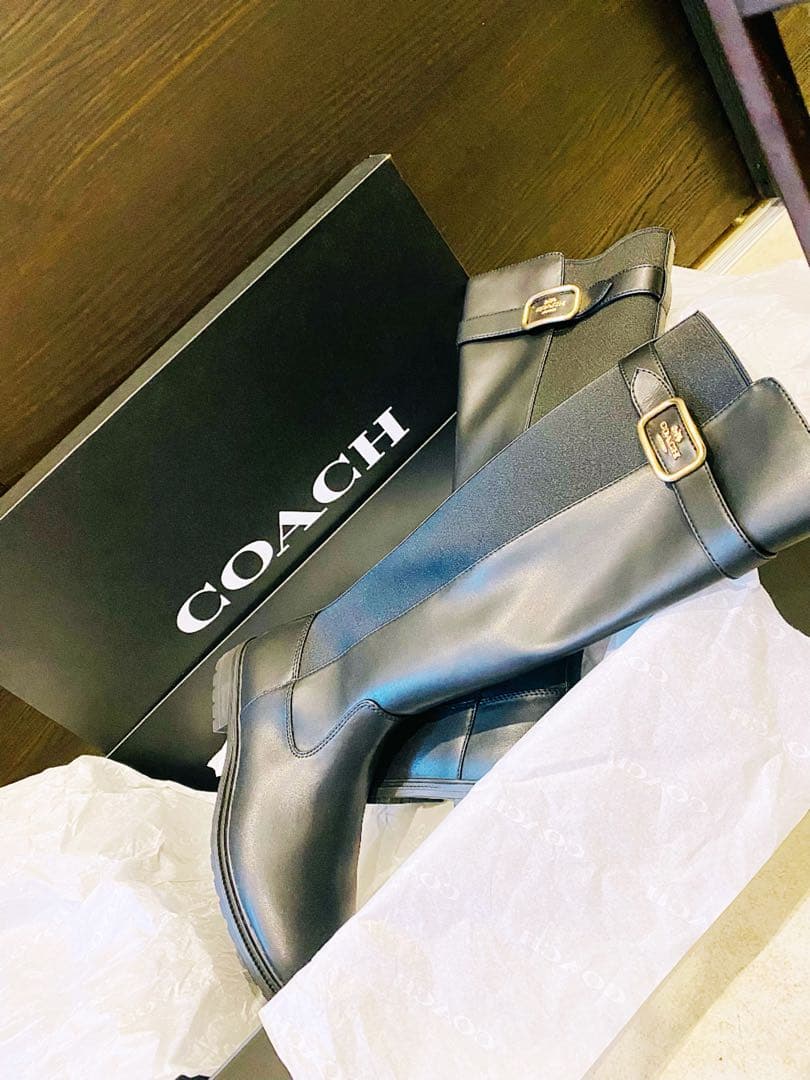 【未使用に近い】コーチCOACH ロングブーツ ブラック ゴ