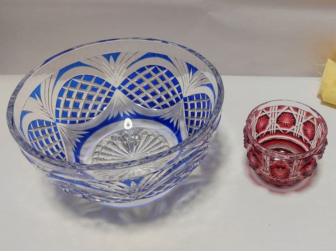 超希少品☆薩摩切子 剣而松笠紋 中鉢（切子、江戸切子、薩摩切子）