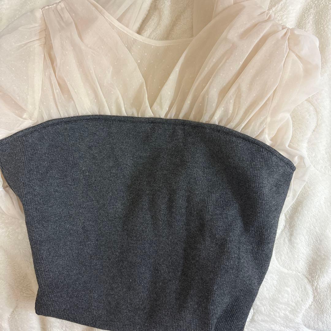 トップス Her lip to For her Tulle Sleeve Knit Top