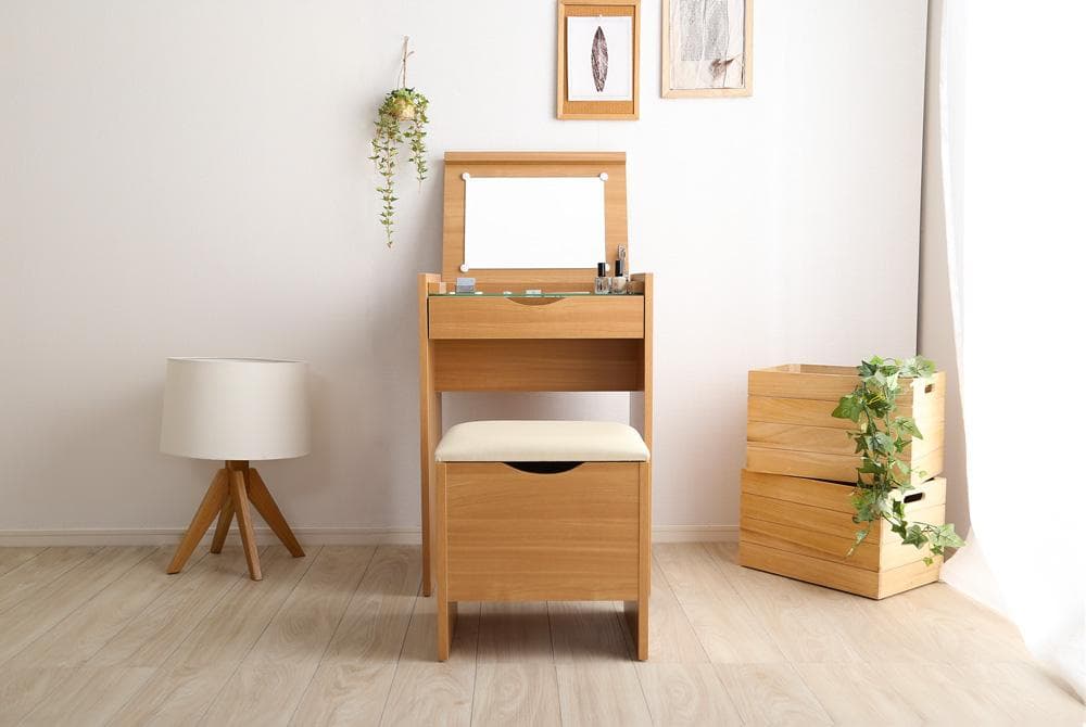 新品 送料込 コンパクト収納ドレッサー スツール 2点セット ミラーコンセントN