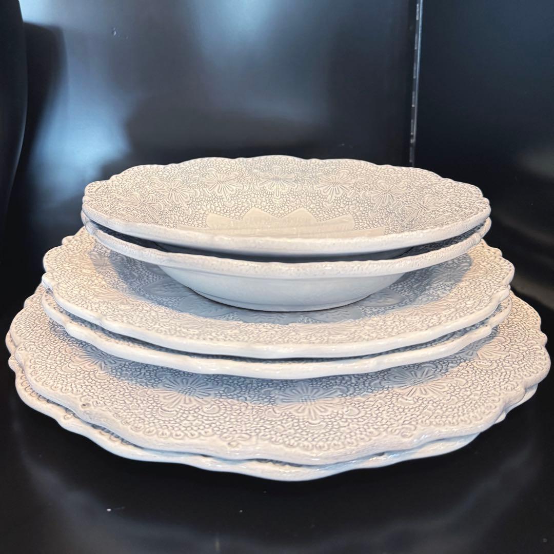 ブランディボワール レース模様 ホワイト陶器皿 6枚セット