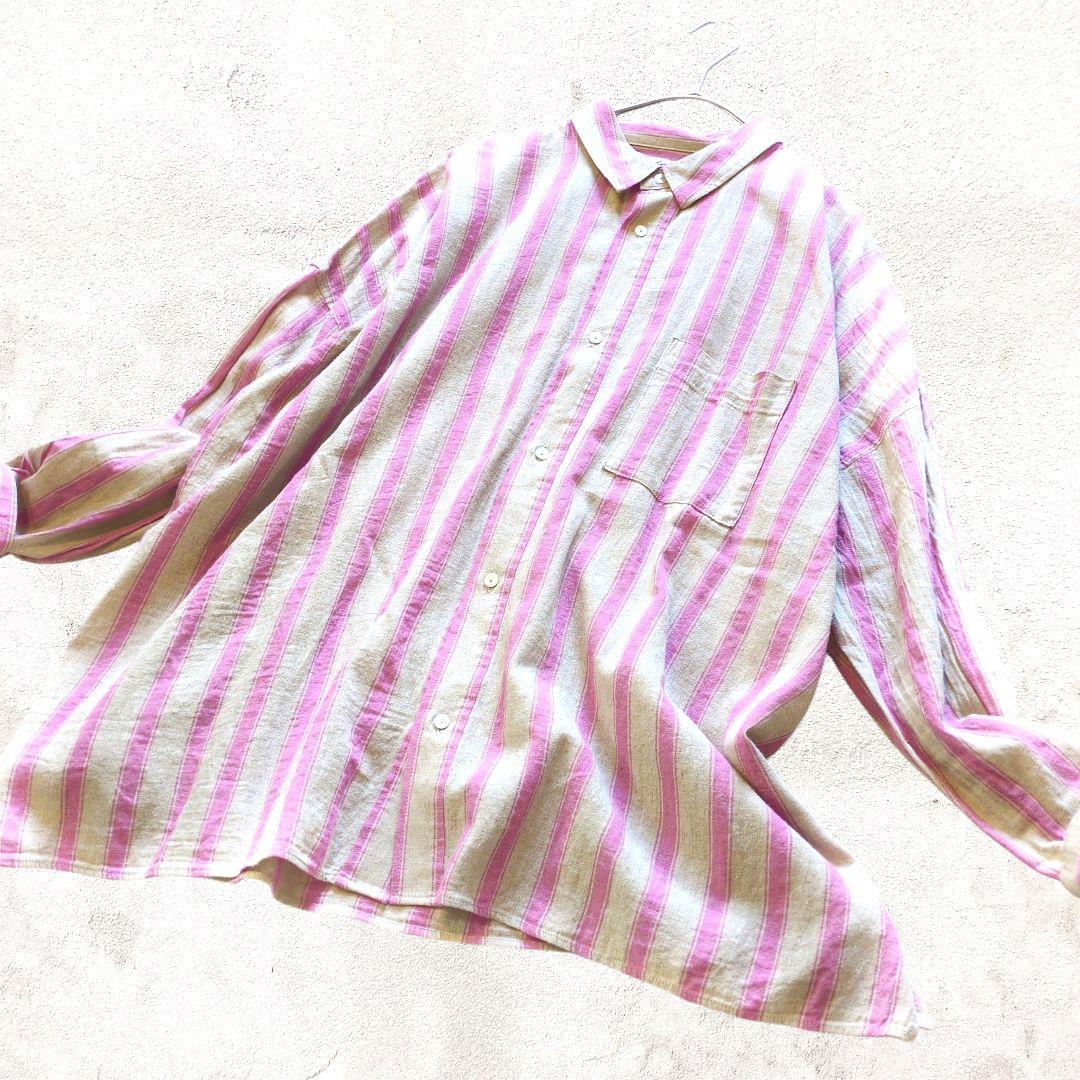 ICHI Antiquitesイチアンティークス リネンコットンストライプシャツ