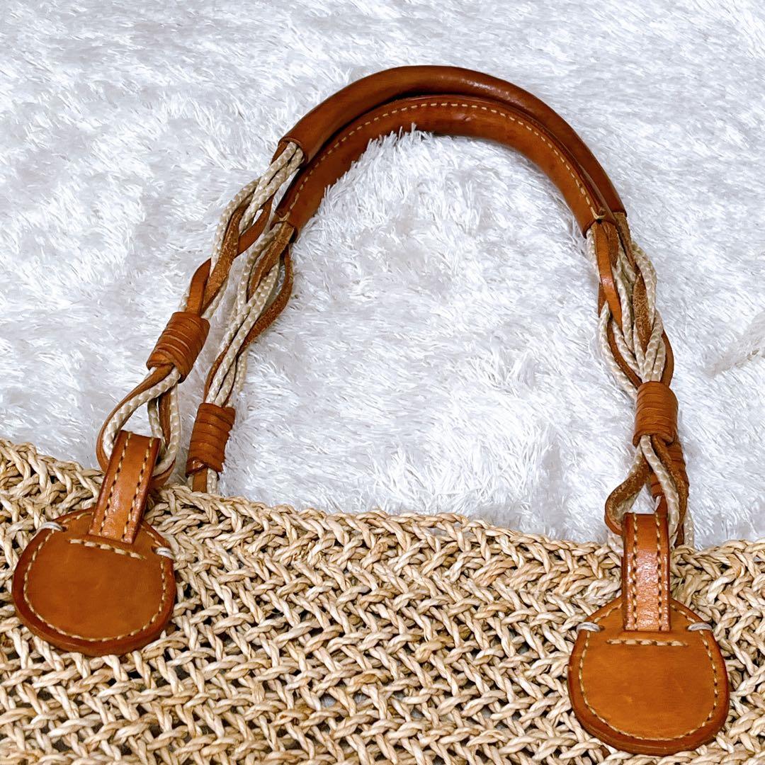 【genten ゲンテン】かごバッグ ラッコルタ　ラフィア編み レザー 極美品