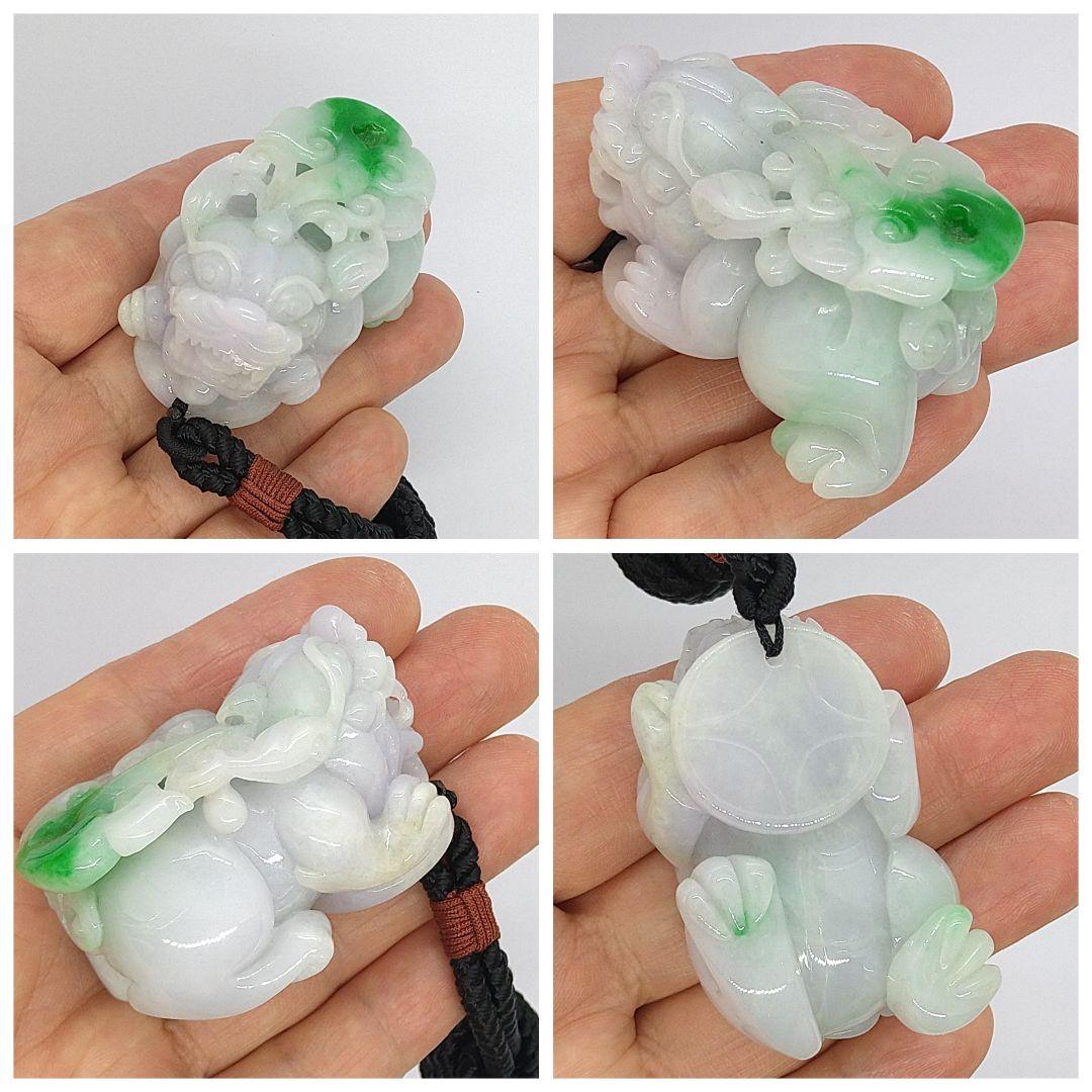 本翡翠　天然石　貔貅　ひきゅう　ネックレス　置物　財福　鑑別書２点付　彫刻