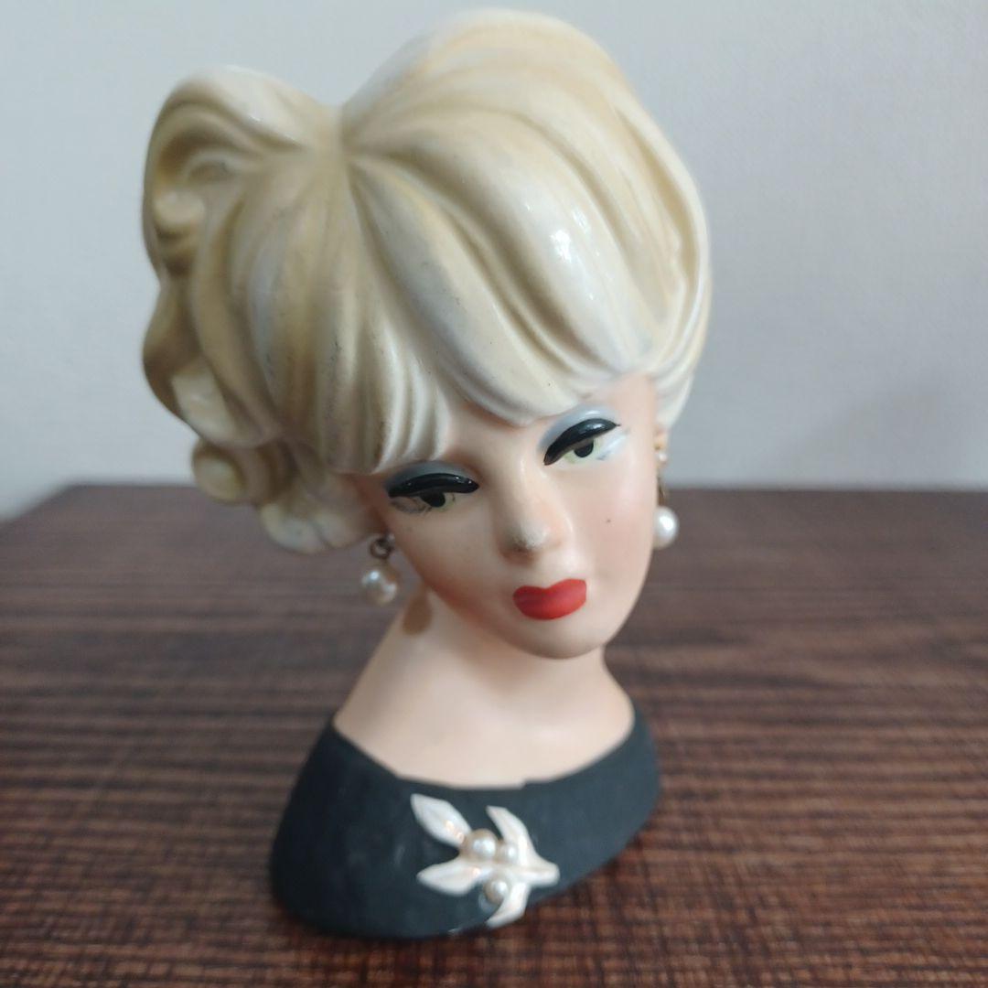 ビンテージ レディヘッドベース 陶器製置物花瓶　3点セット（全高約110㎜）