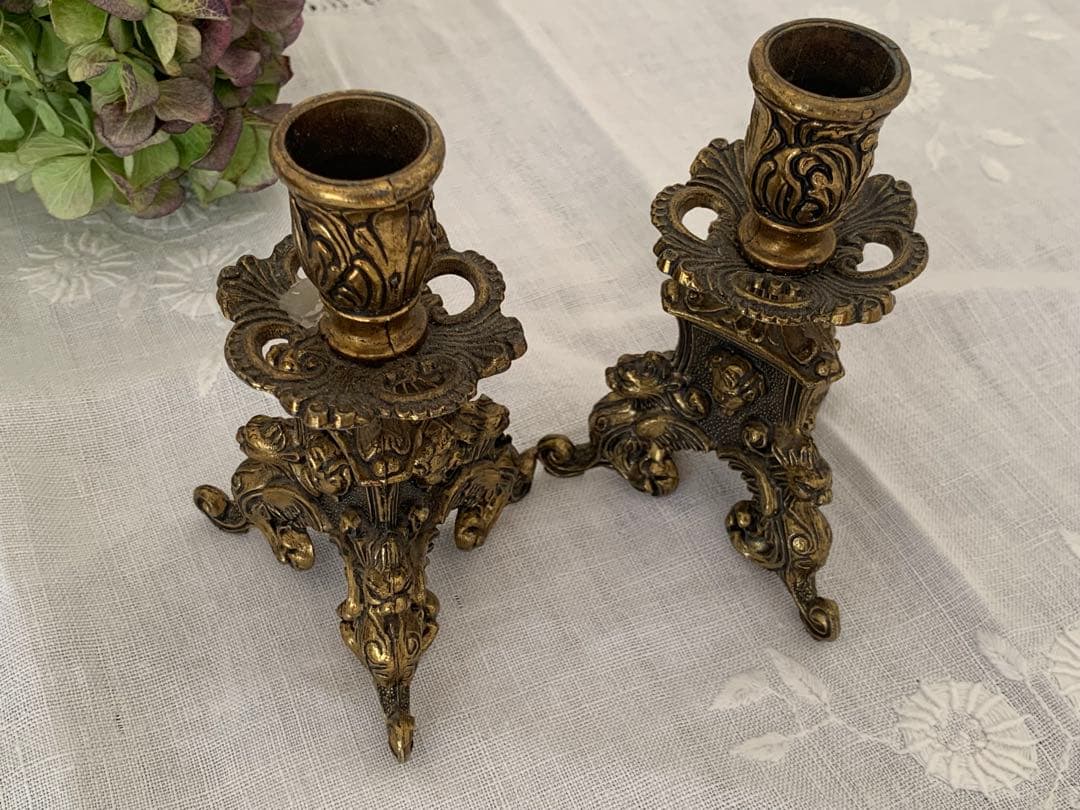 ヨーロッパ　蚤の市　キャンドルスタンド　天使　ペア　ブロカント