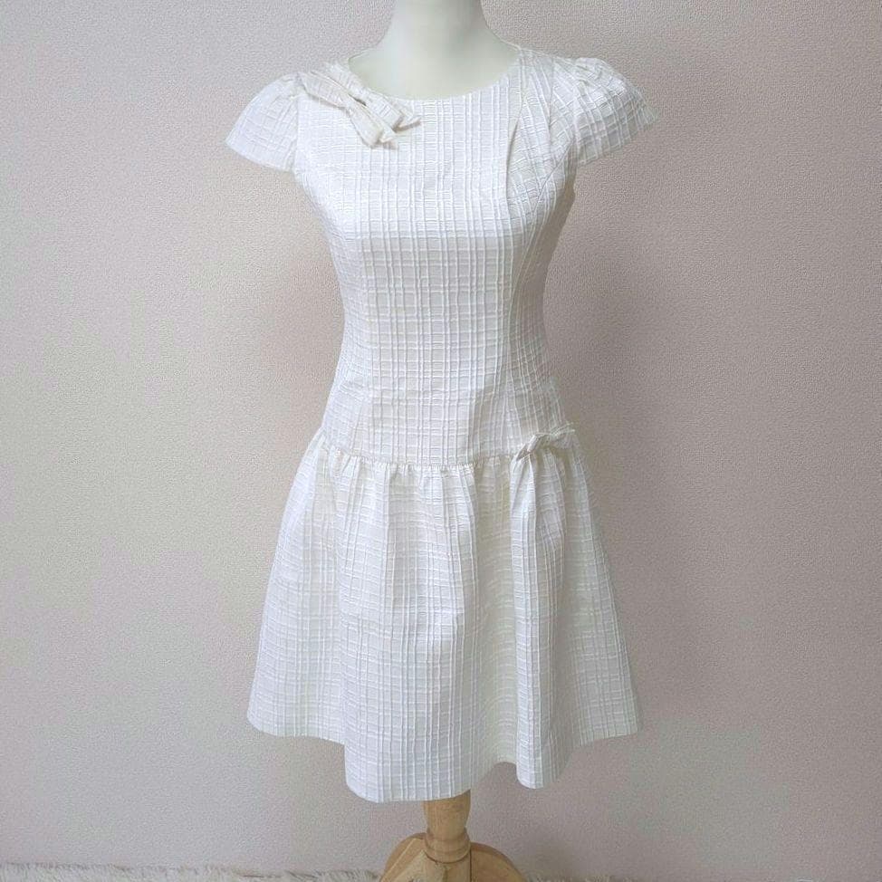 ☆Rene ルネ ジャガード フレアワンピース フレンチスリーブ Aライン 34