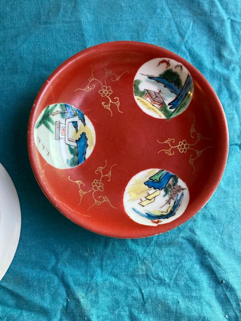 清朝　十錦手小皿　南京皿　二客