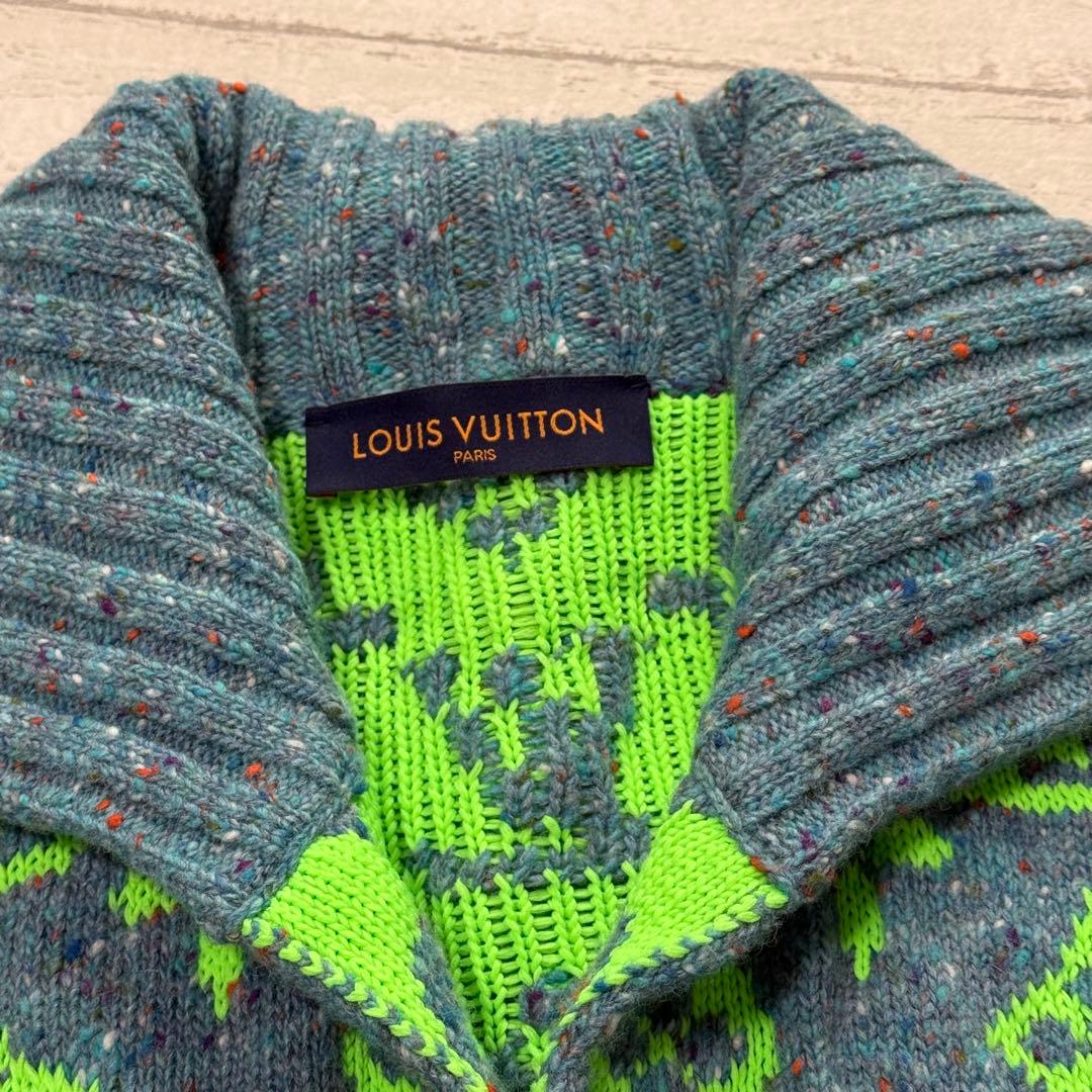 Louis Vuitton ロゴ柄カーディガン モノグラム　ネオングリーン　XL