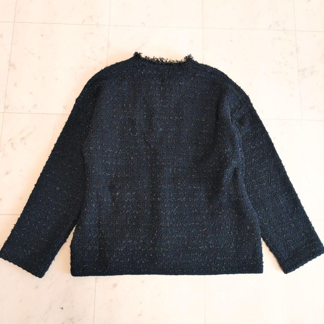 SHIPS〈手洗い可能〉ニット ツイード クルーネック カーディガン　ネイビー