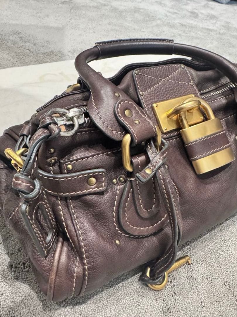 クロエ　パディントン　ブラウンレザー ハンドバッグ 金属ロック付き　南京錠付き