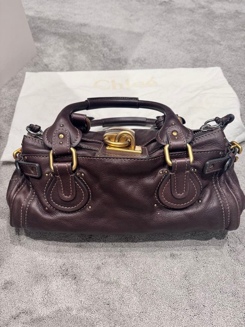 クロエ　パディントン　ブラウンレザー ハンドバッグ 金属ロック付き　南京錠付き