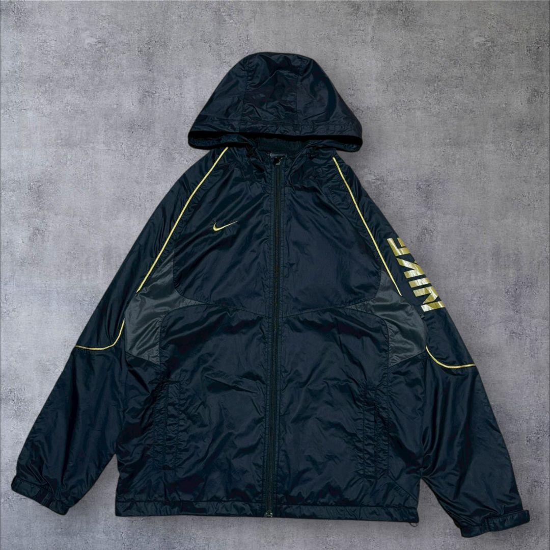 00s NIKE ナイキ セットアップ 大きいサイズ ナイロン 金刺繍 黒 XL