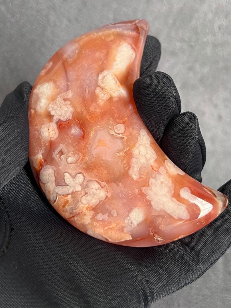 高品質　カーネリアン　フラワーアゲート　桜瑪瑙　月　ムーン　台座付き