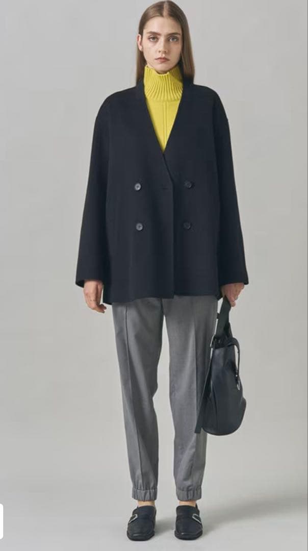 MASIROICB wool Rever ノーカラーショートコート